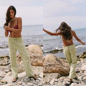 NWOT Free People Marielle Pull-On Pants Kiwi Combo Yellow Size Small $98 Retail